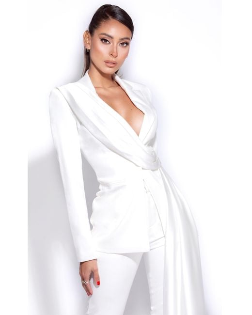 Miss Circle White Vandra Button Draping Down Blazer Top