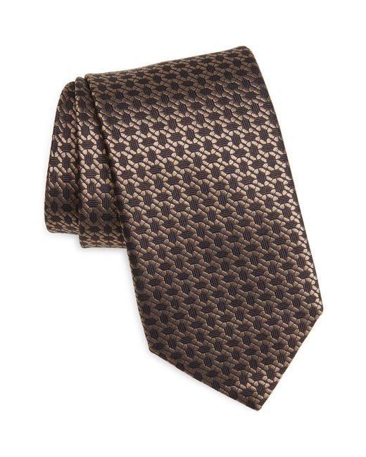 Canali Brown Geometric Silk Tie for men
