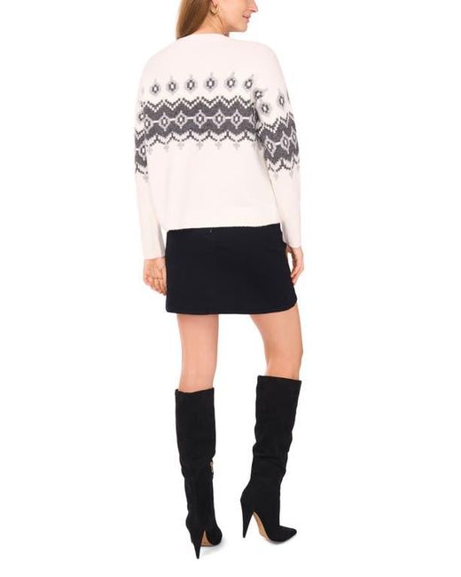 Vince Camuto White Fair Isle Crewneck Sweater