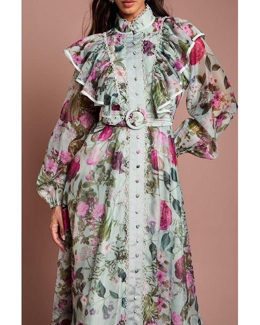 Coast White Long Sleeve Printed Organza Shirt Dress