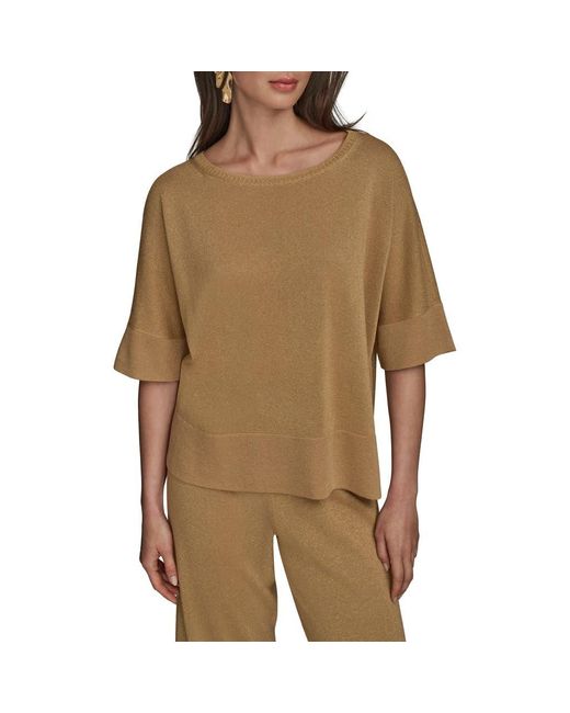 Donna Karan Brown Metallic Short Sleeve Sweater