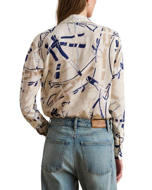 Ralph Lauren Blue Belting Print Classic Fit Crepe Button-Up Shirt