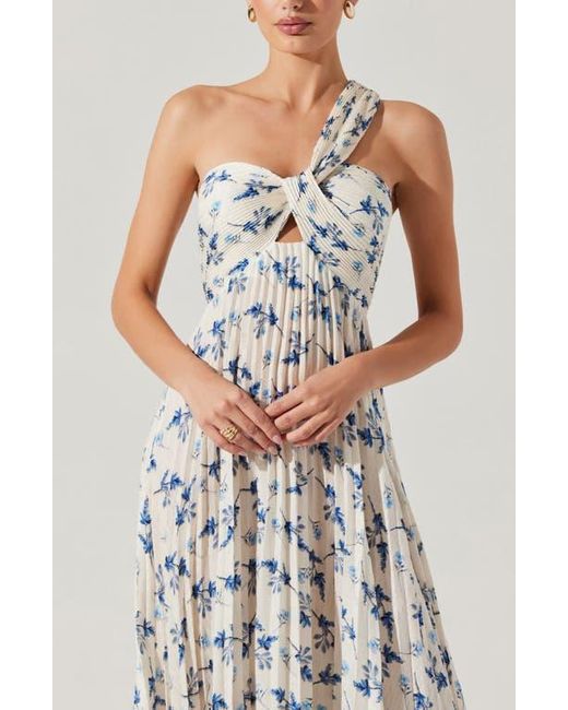 Astr Multicolor Rasya Floral Pleated One-Shoulder Maxi Dress