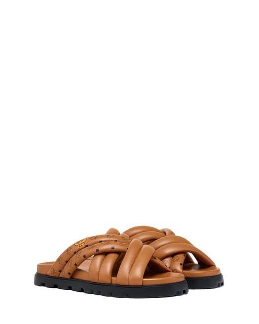 MCM White Monogram Print Cross Sandals for men