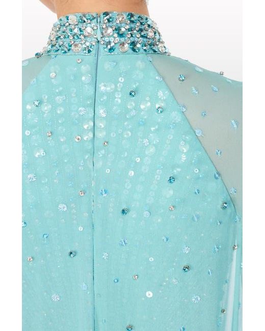 Jenny Packham Blue Thea Embellished Cape Maxi Dress