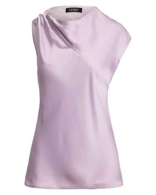 Ralph Lauren Purple Asymmetric Drape Charmeuse Top