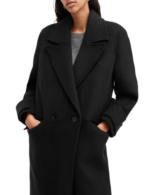 AllSaints Black Mabel Double Breasted Coat