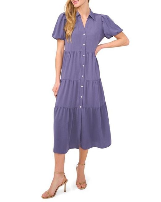 Cece Purple Tiered Midi Shirtdress