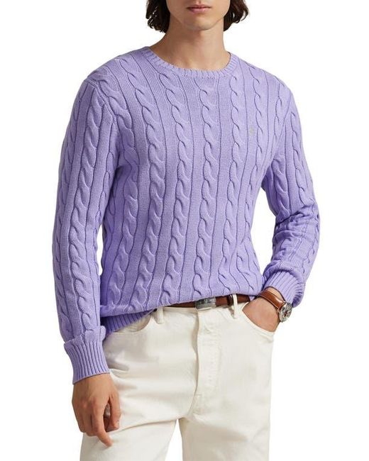 Polo Ralph Lauren Men's Purple Cable Knit Cotton Crewneck Sweater
