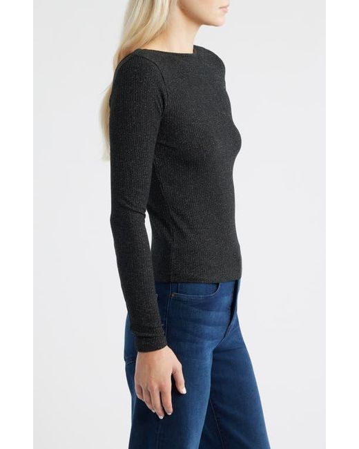 Madewell Black Sparkle Scoop Back Long Sleeve Top
