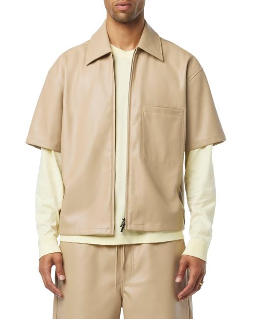 Hudson Natural Short Sleeve Faux Leather Zip Shirt for men