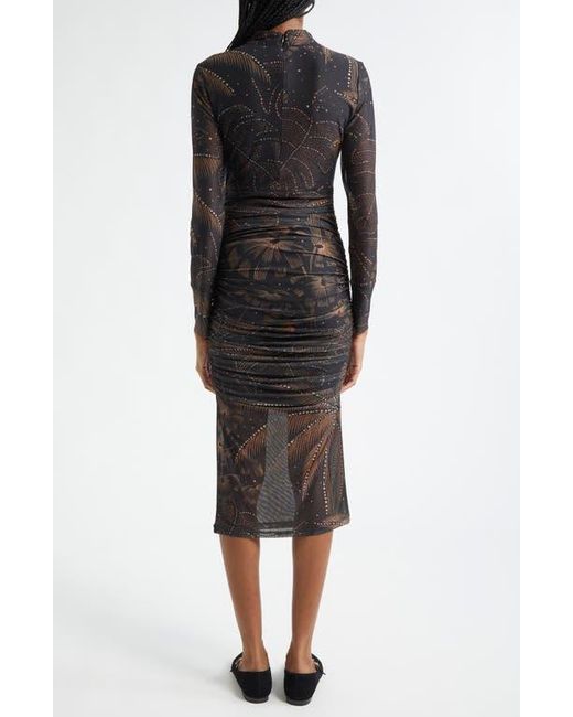 Farm Rio Black Golden Foliage Tulle Midi Dress