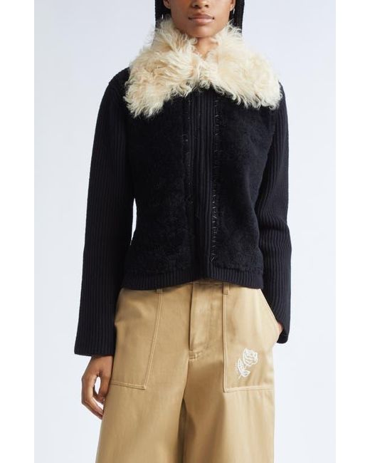 Marni Blue Genuine Shearling & Virgin Wool Cardigan