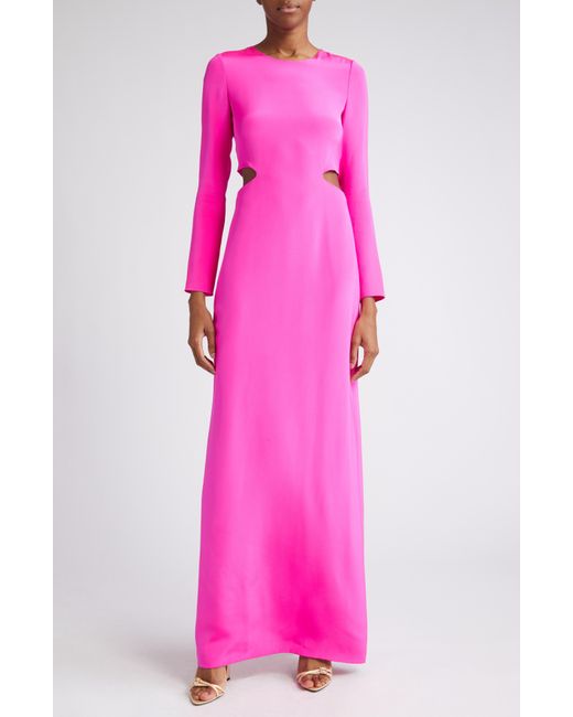 Adam Lippes Alexandra Long Sleeve Silk Crepe Column Gown in Pink | Lyst