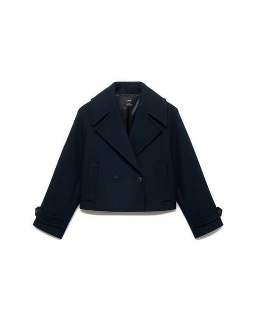 Mango Blue Wool Blend Crop Jacket
