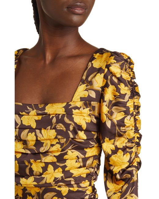 FLORET STUDIOS Floral Shirred Long Sleeve Minidress Lyst