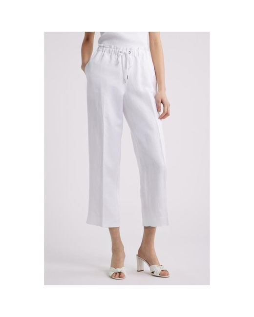 Anne Klein White Linen Blend Drawstring Pants