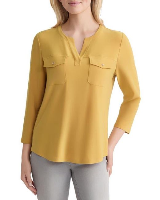 Jones New York Yellow Patch Pocket Crepe Popover Top