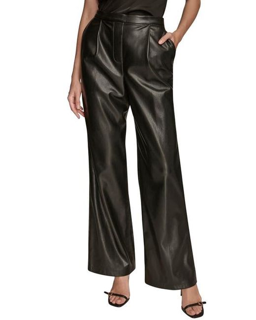 Donna Karan Black Pull On Faux Leather Pants