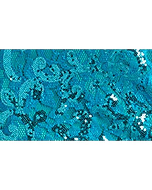SHO by Tadashi Shoji Blue Sequin Tapestry Long Sleeve Column Gown