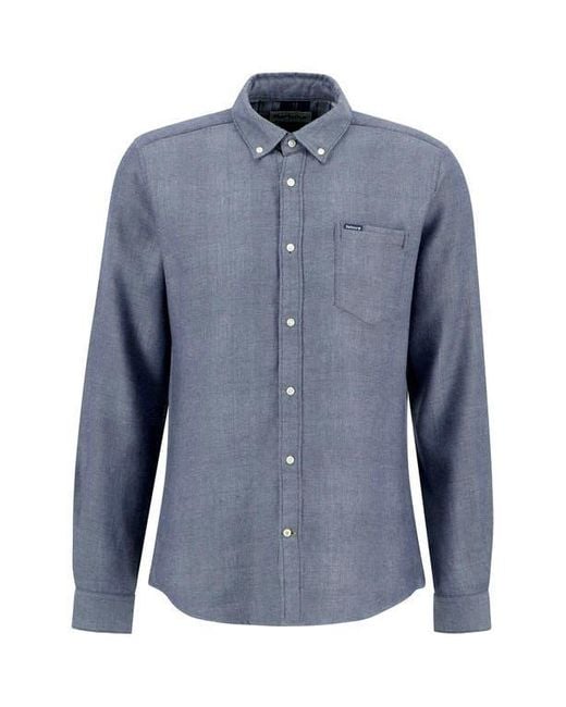 Barbour Blue Buckley Tailored Fit Cotton Herringbone Button-Down Shirt for men