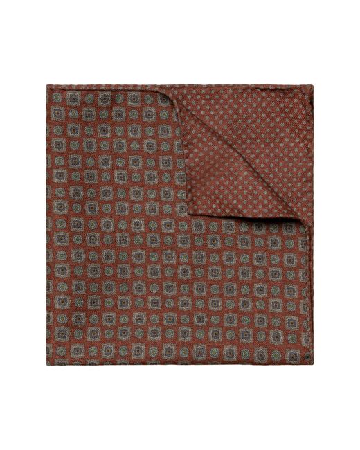 Eton of Sweden Brown Medallion Double Sided Wool Flannel Pocket Square for men