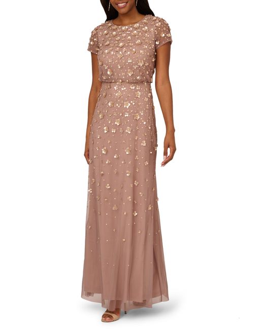 Adrianna Papell Brown 3d Beaded Gown