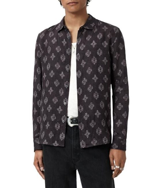 John Varvatos Ross Long Sleeve Linen Button-Up Shirt in Black for Men | Lyst