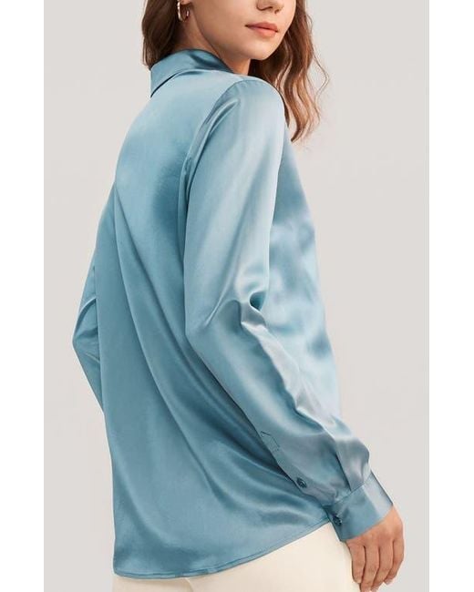 LILYSILK Blue Basic Concealed Placket Silk Shirt