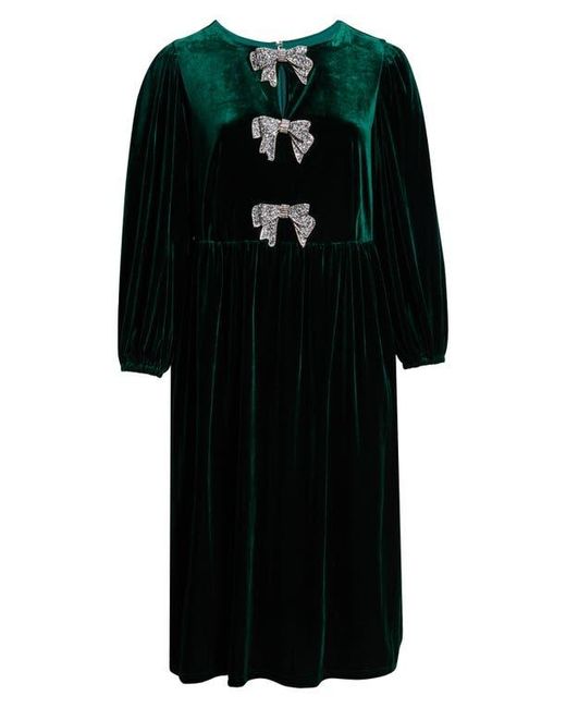 Sugarlips Jena Glow Bow Long Sleeve Velvet Midi Dress in Black | Lyst