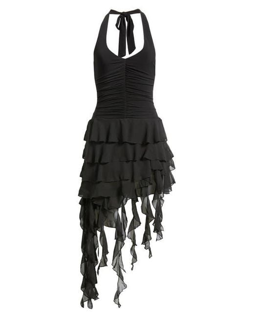 Emerald Sundae Women's Black Ity Asymmetric Tiered Ruffle Halter Minidress  - www.benaras.co
