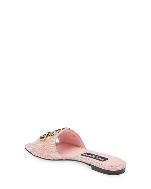 Dolce & Gabbana Pink Dg Logo Raffia Slide Sandal
