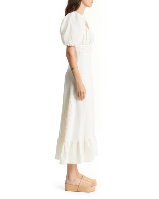 & Other Stories Natural & Puff Sleeve Linen Midi Dress