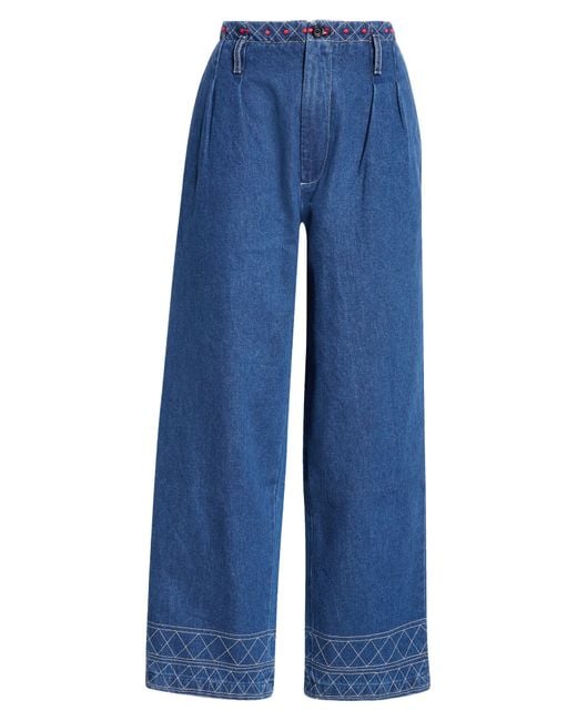Bode Blue Murray Embroidered Wide Leg Jeans