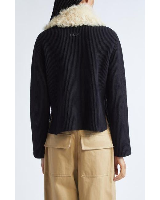 Marni Blue Genuine Shearling & Virgin Wool Cardigan