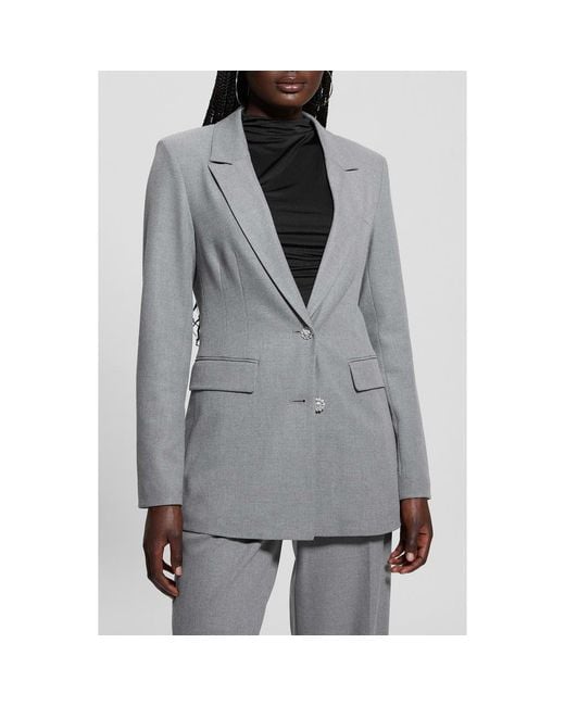 Guess Gray Doris Rhinestone Button Blazer