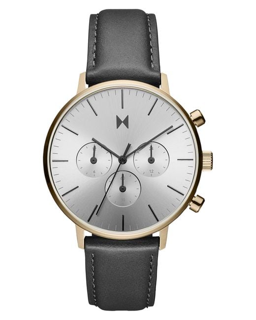 MVMT Legacy Traveller Chronograph Leather Strap Watch in Gray for Men