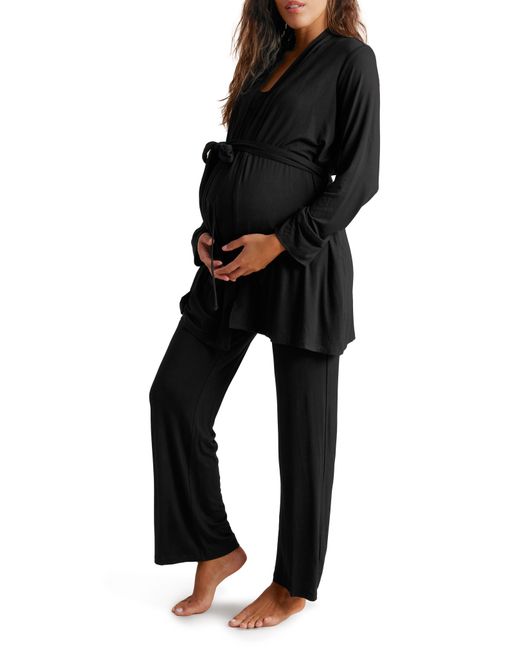 A Pea In The Pod Black Maternity/nursing Robe & Pajamas