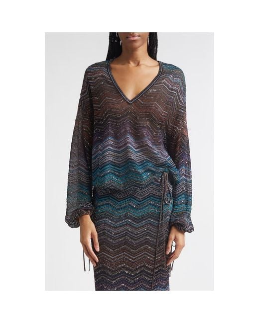 Missoni Blue Zigzag Metallic Sequin Sweater