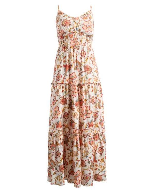 Halogen® Natural Floral Smocked Maxi Sundress