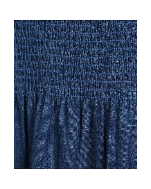 Lands' End Blue Chambray Smocked Dress With Ruffle Straps