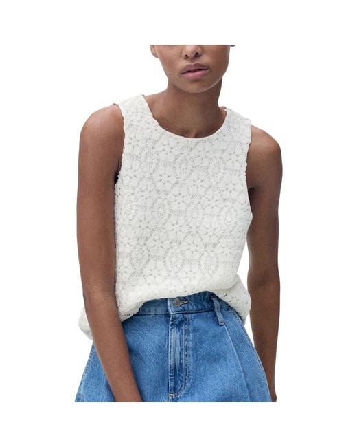Mango White Goose Openwork Sweater Tank
