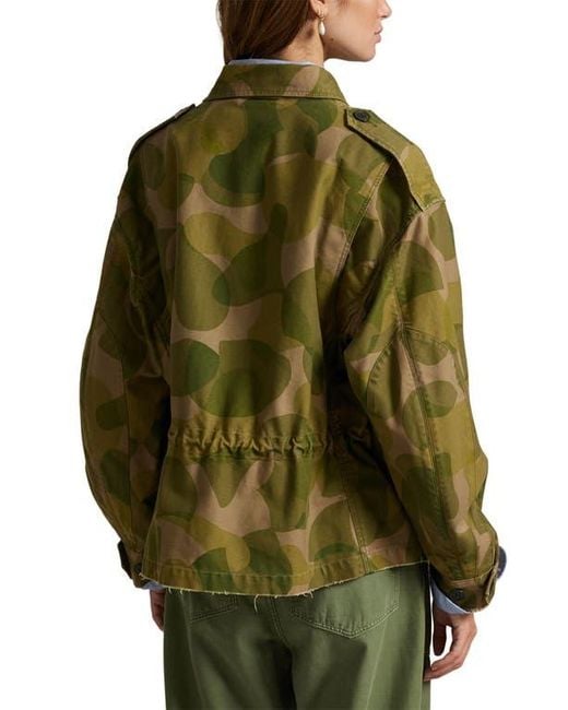 Polo Ralph Lauren Green Geo Print Cotton Twill Field Jacket