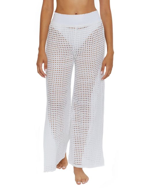 Becca White Gauzy & Mesh Cotton Cover-up Pants