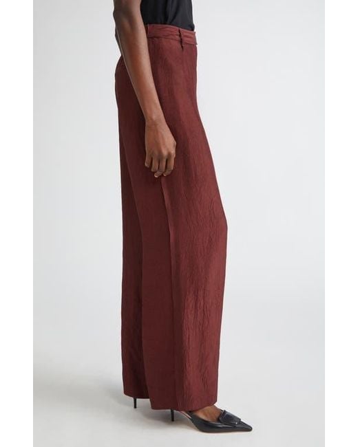 Jason Wu Red Crinkled Satin Straight Leg Trousers