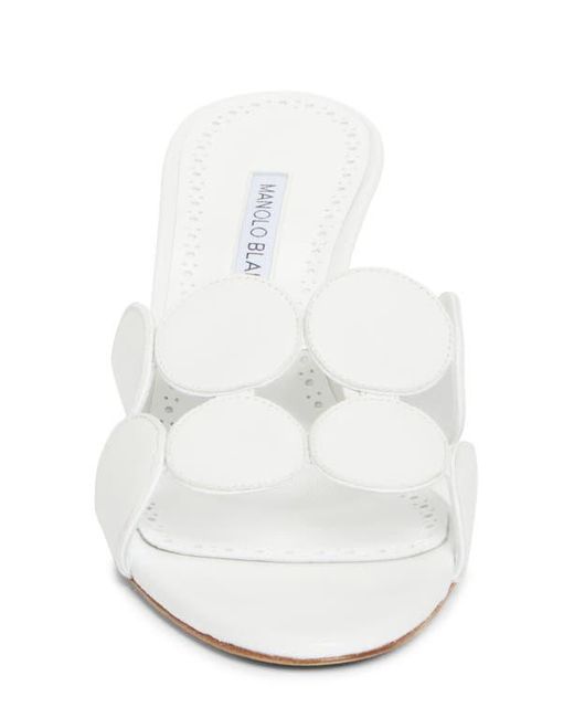 Manolo Blahnik White Haribalmu Kitten Heel Sandal