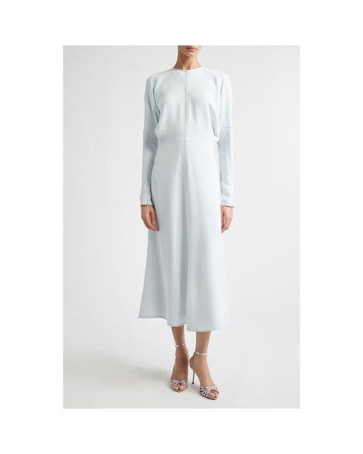 Victoria Beckham Blue Long Sleeve Stretch Crepe Midi Dress