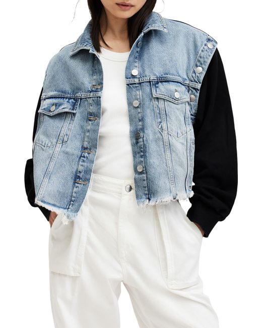 AllSaints Blue Chlo 2-in-1 Oversize Denim Jacket With Removable Sleeves