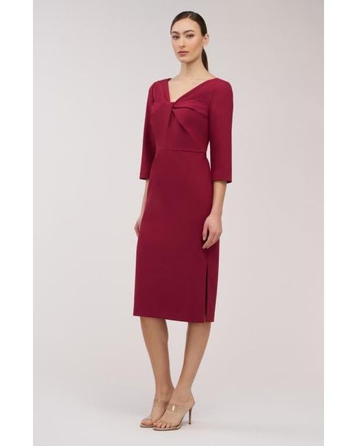 Kay Unger Red Farrah Twist Front Midi Cocktail Dress