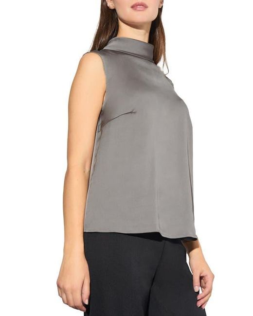 Ming Wang Gray Heritage Fit Turtleneck Crêpe De Chine Shell Top